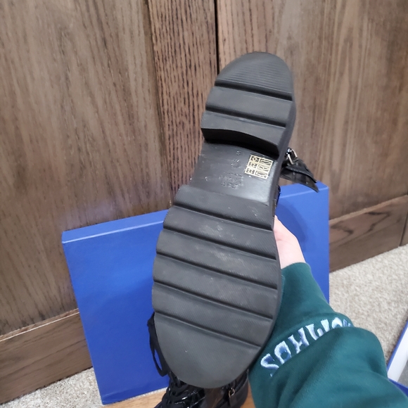 Stuart Weitzman Black Patent Leather Combat & Moto Boots - Picture 4 of 6